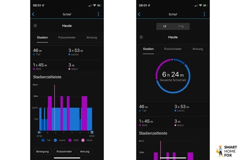 Вы можете увидеть записанные данные о сне в приложении.